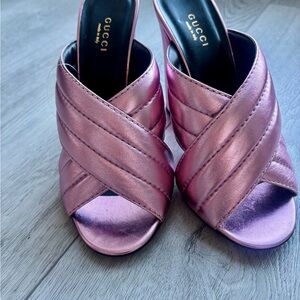 Gucci Women's Shimmering Pink Crisscross Heels
